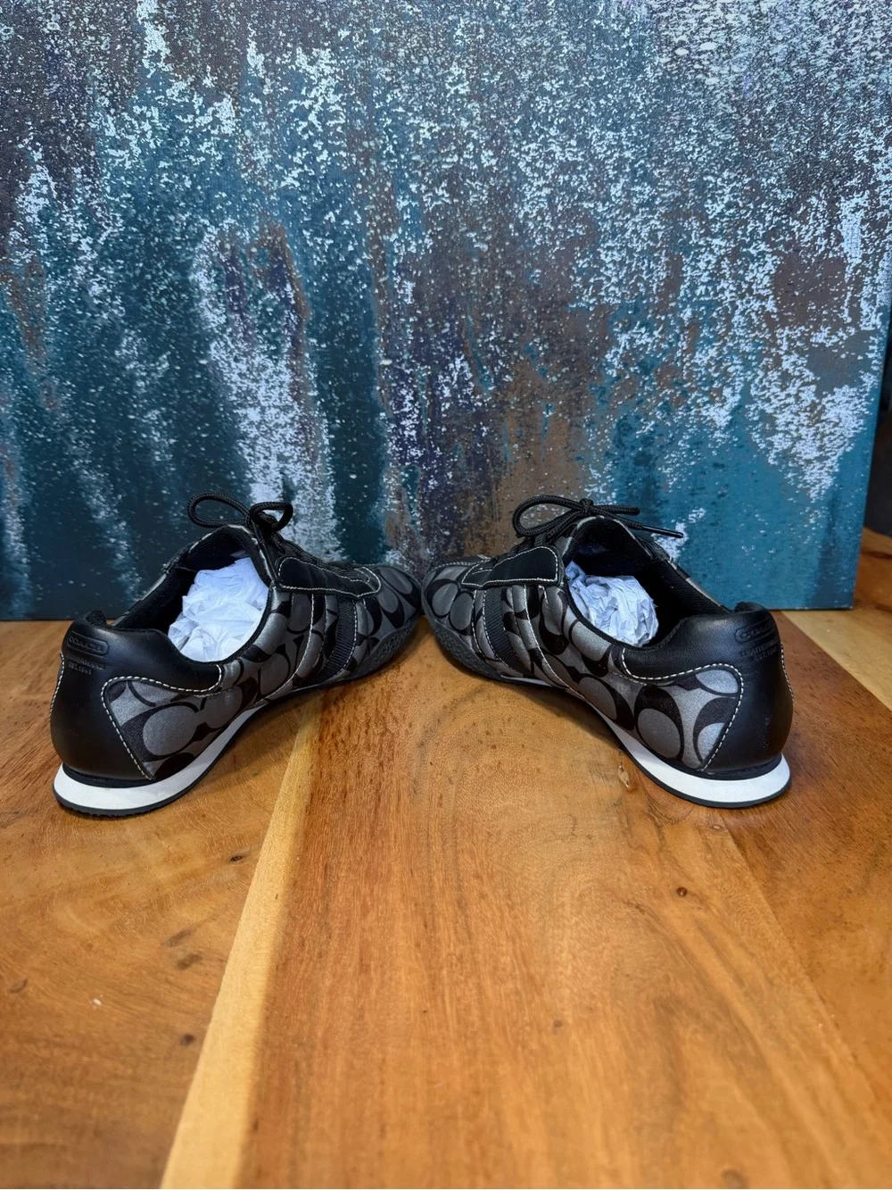 Coach Vintage Y2K Kirby Monogram Sateen Sneakers Black Gray‎ Size 7 EUC